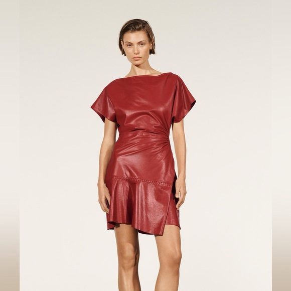 Zara studio Elegant Red burgundy natural genuine leather Dress Zara studio Elegant Red burgundy natural genuine leather Dress
